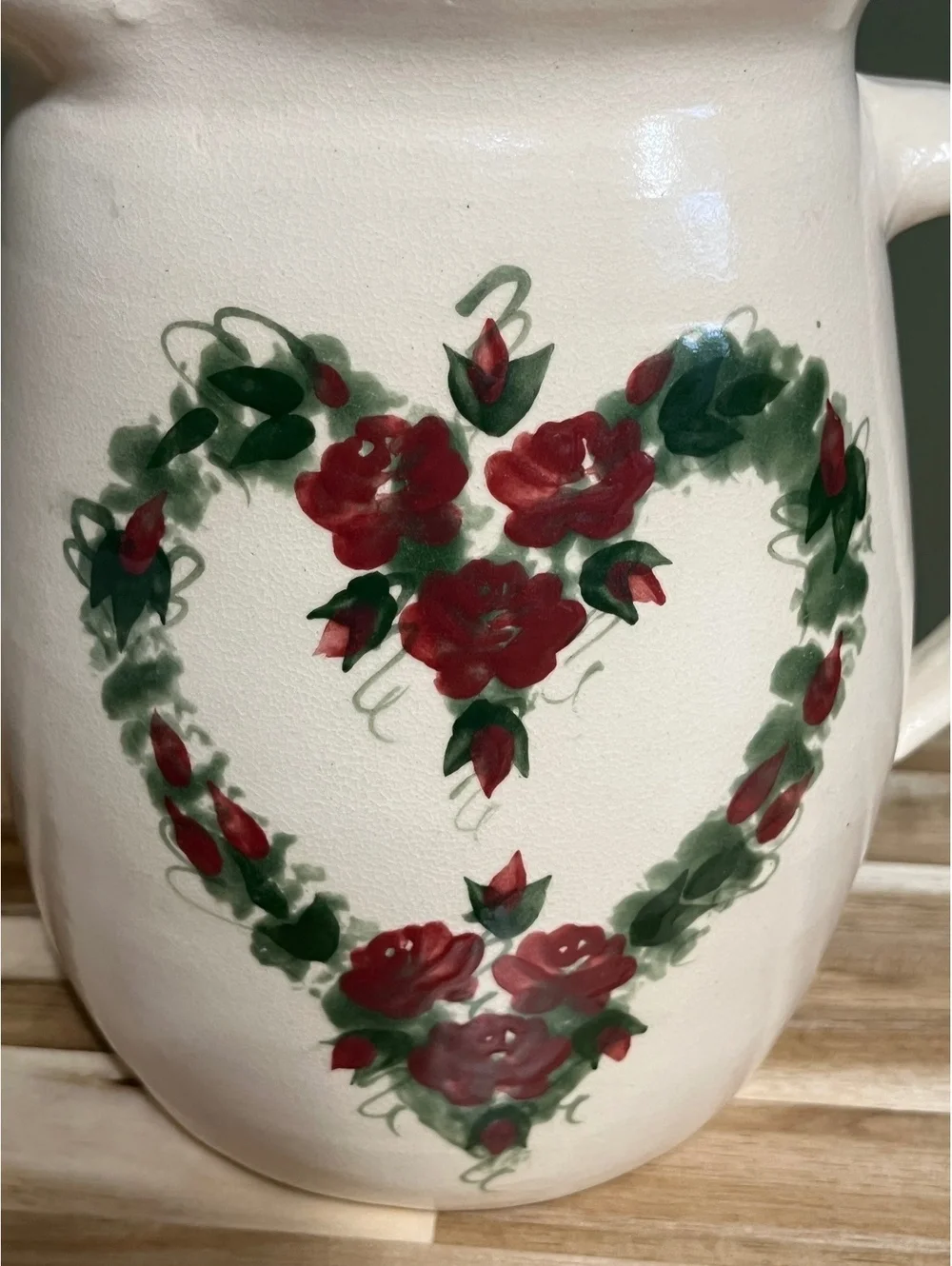East Texas Pottery Hand-Painted Floral Heart Ceramic Pitcher, Microwave and Dish